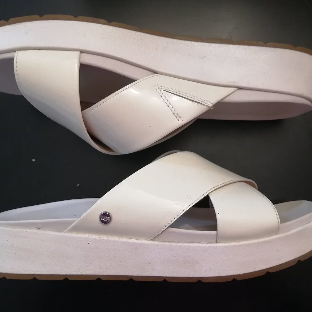UGG White Crisscross Platform Slide Sandals